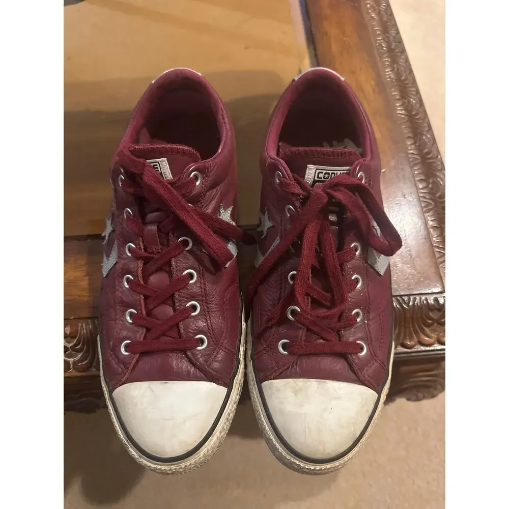 ⭐️ Men’s Converse All Star Burgundy Leather Sneakers Size 9.5 Skater Grunge - Picture 3 of 5